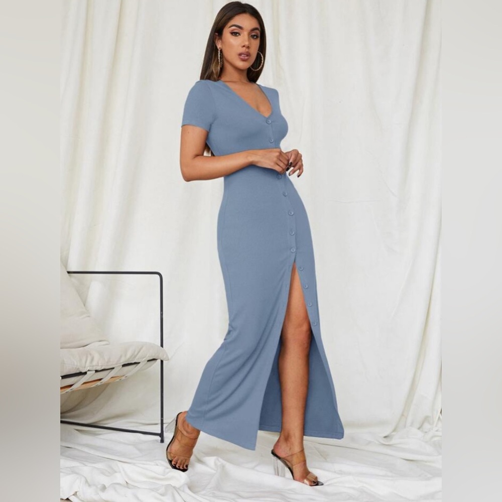 SHEIN Privé Button Front Maxi Dress